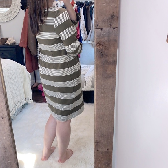 TALBOTS size 12 olive green striped shift dress - Picture 3 of 6
